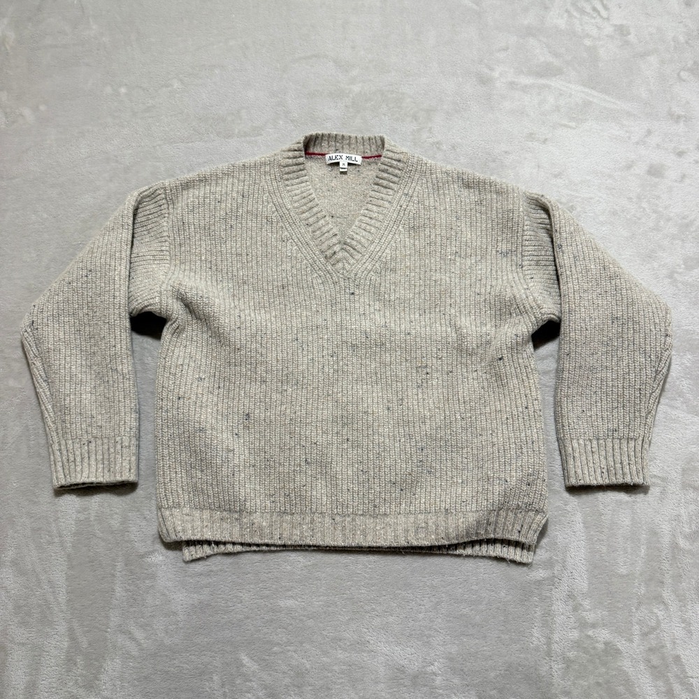 Alex Mill Merino Wool Alpaca Blend Sweater Womens M V-Neck Cropped Speckled Boho